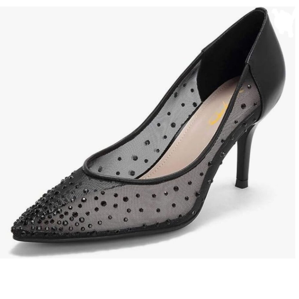 XYD Black Mesh Heels with Beaded Accents